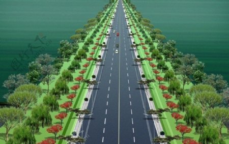 道路绿化效果图图片