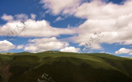 318川藏线草地蓝天白云摄影图片