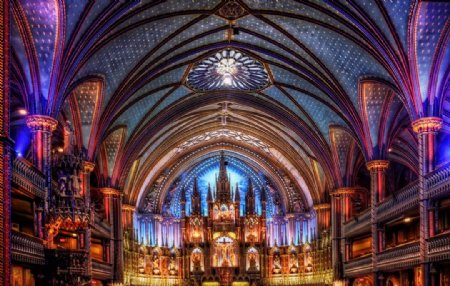 北美教堂彩色灯光图片