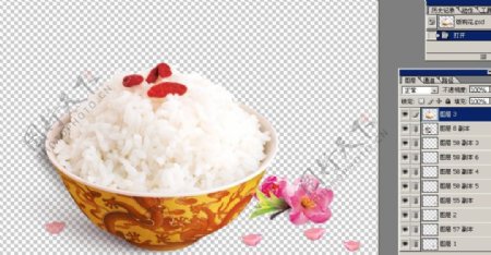 带花的大米饭碗图片