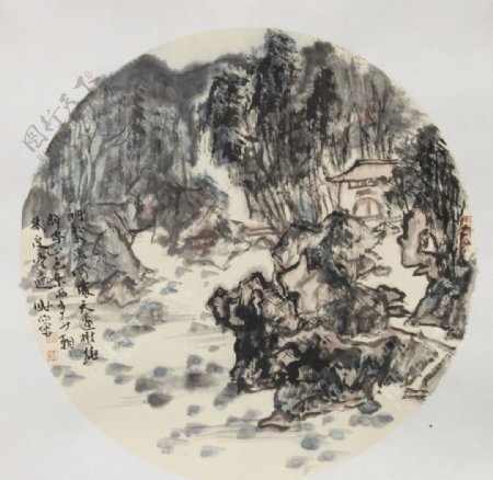 中国画山水画扇面图片