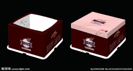 三件装方盒蛋糕盒平面图图片