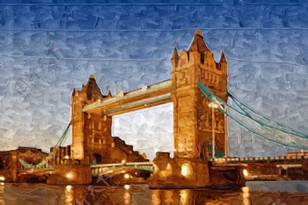 英国塔桥装饰画抽象画图片