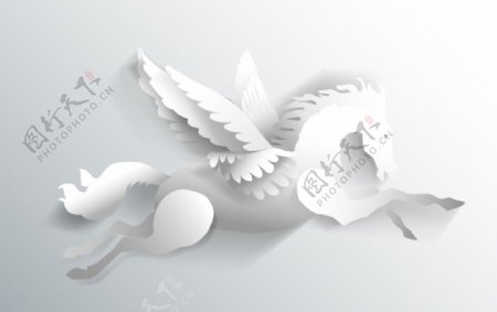 白色剪纸飞马设计矢量素材图片