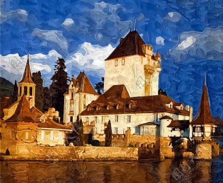 抽象画油画城堡装饰画图片