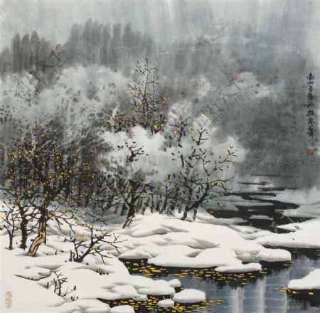 秋溪暮雪图片