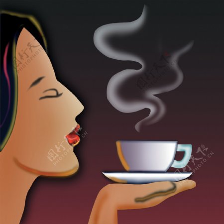 咖啡美女数字油画图片