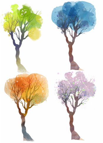 水彩树图片
