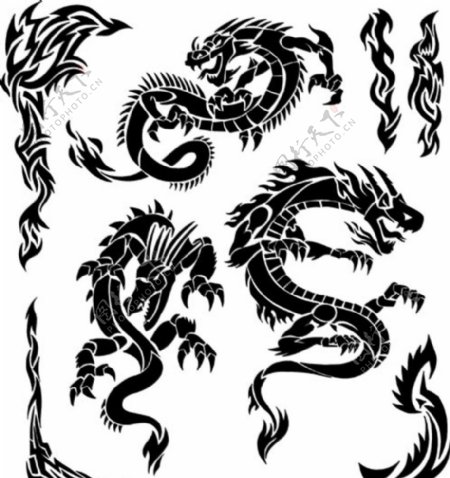 龙纹等中国风传统古典纹饰矢量素图片