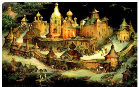 城堡风景油画图片