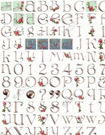 金属质感玫瑰装饰字母图片