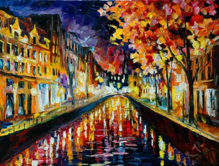 油画阿姆斯特丹之夜图片