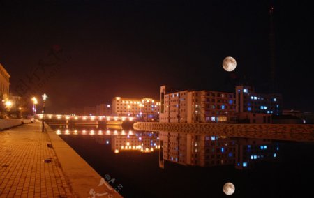 根阳桥河岸夜景图片