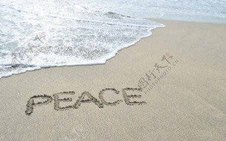 沙滩海滩peace和平标志图片