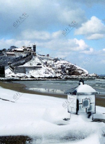 蓬莱阁雪景摄影图片