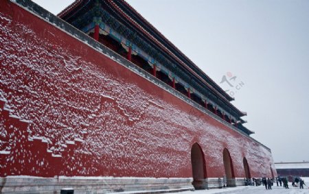 白雪红墙图片