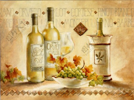 欧式装饰画白葡萄酒图片