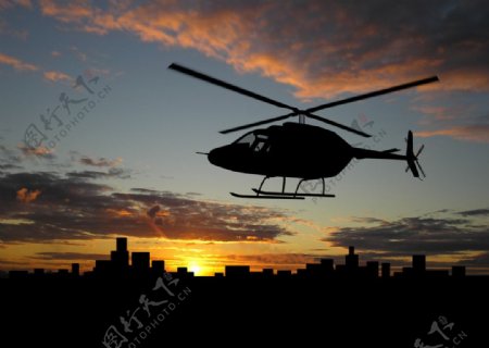 傍晚直升机图片