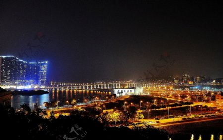 澳门俯视码头大桥夜景图片