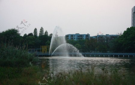 湖面喷泉图片