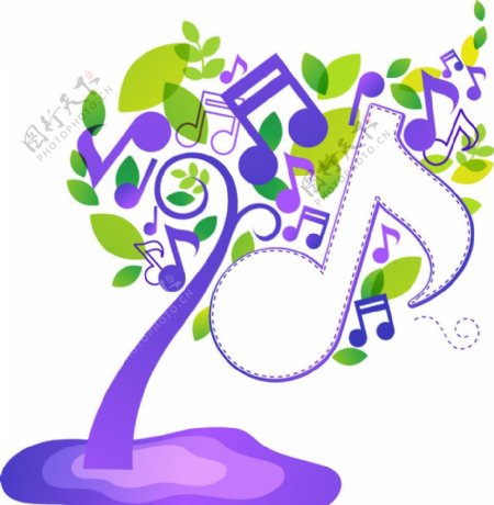 紫色树木插画音符边框图片