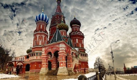 莫斯科教堂雪景图片