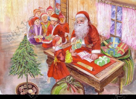手绘圣诞老人派礼物图片
