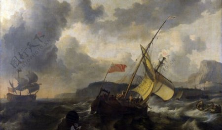 古典欧式船景油画图片