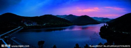 大砚湖畔夕阳好非高清图片