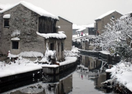 江南水乡雪景图片