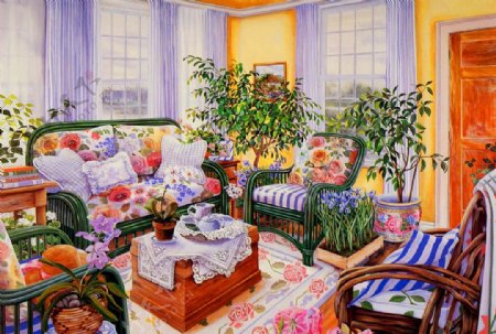 油画精致温馨的客厅图片