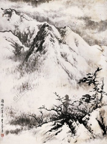 董寿平山水鹧鸪山雪景图片