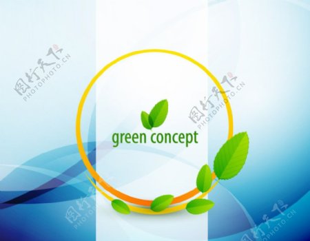 蓝色动感线条绿叶绿色环保背景图片