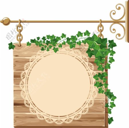 欧式花纹木纹木板绿叶吊牌图片