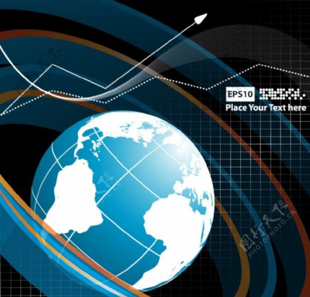 3d动感线条轨道地球商务科技背景图片