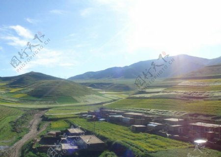 青藏高原小村落图片