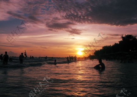 北海银滩夕阳图片