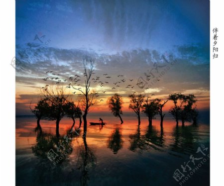湖光晚景图片