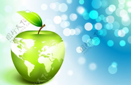 动感绿叶水滴苹果地球图片