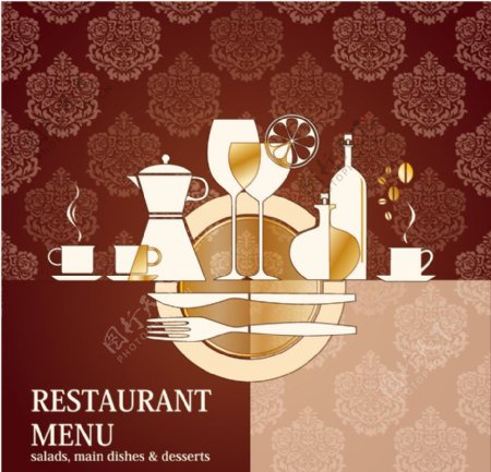 欧式花纹底纹餐厅菜单封面矢量图片