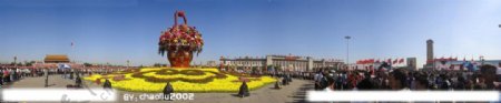 天安门60周年国庆花坛270度全景图片