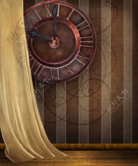 齿轮窗帘古典钟表图片