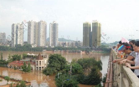 在洪水中的合川城图片