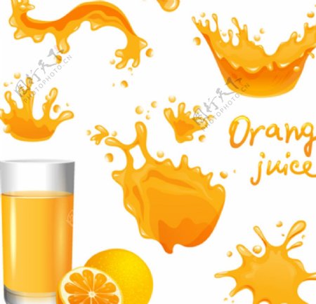 橙汁水果杯子动感飞溅图片