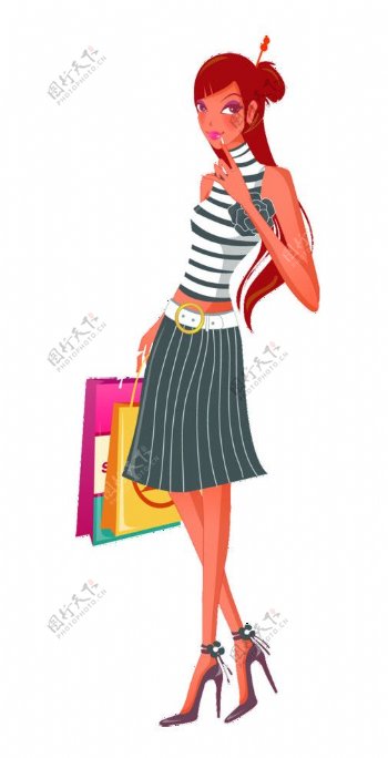 时尚女性购物插画图片