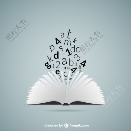 敞开的书本字母图片