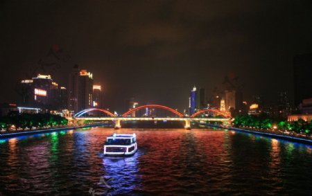 广州羊城花城珠江夜景解放大桥桥梁桥灯饰灯光工程光亮工程倒影灿烂璀璨图片