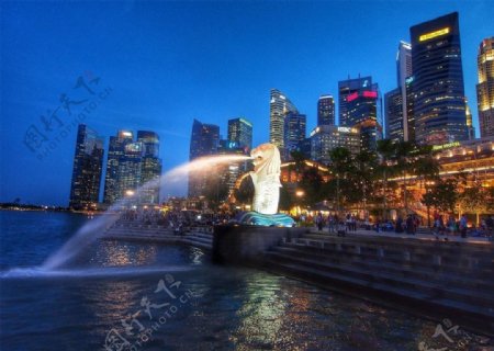 新加坡海滨湾一角夜景图片
