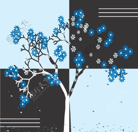 蓝叶树花纹图片