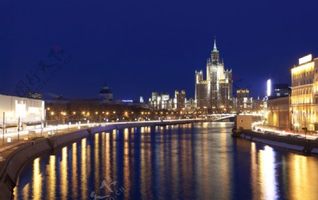 俄罗斯莫斯科旅游美丽城市夜景图片